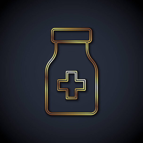 Gold line Sedative pills icon isolated on black background. Vector - Vecteur, image