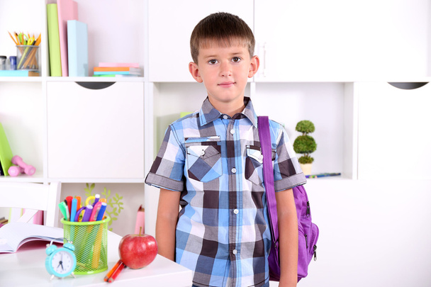 Schoolboy in classroom - Фото, зображення