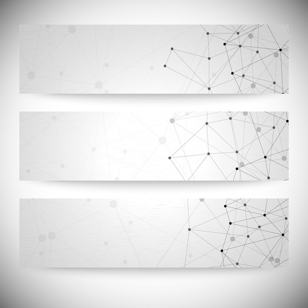 Set of horizontal banners. Molecule structure, gray background for communication, vector illustration - Vektor, obrázek
