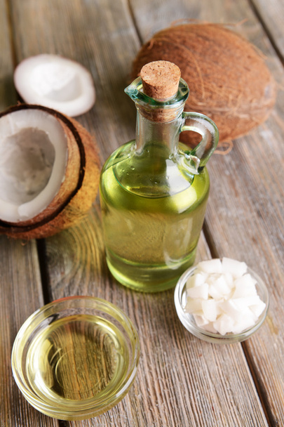Coconut oil on table close-up - Foto, immagini