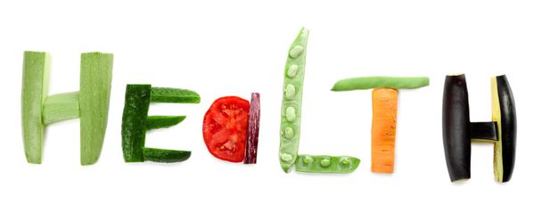 Healthy eating. Word Health made of vegetables, isolated on white - Fotó, kép