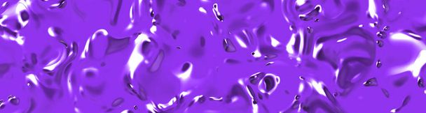 Textura abstracta de la superficie de vidrio color púrpura. Superficie brillante de agua. Textura de oro fundido líquido. Banner para la inserción en el sitio. Imagen horizontal. Imagen 3D. Renderizado 3D. - Foto, imagen