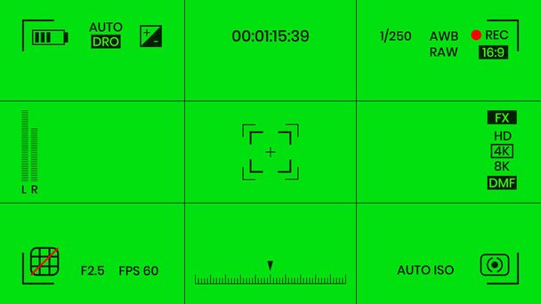 Color verde croma clave cámara rec marco visor superposición pantalla de fondo estilo plano diseño vector ilustración. - Vector, Imagen