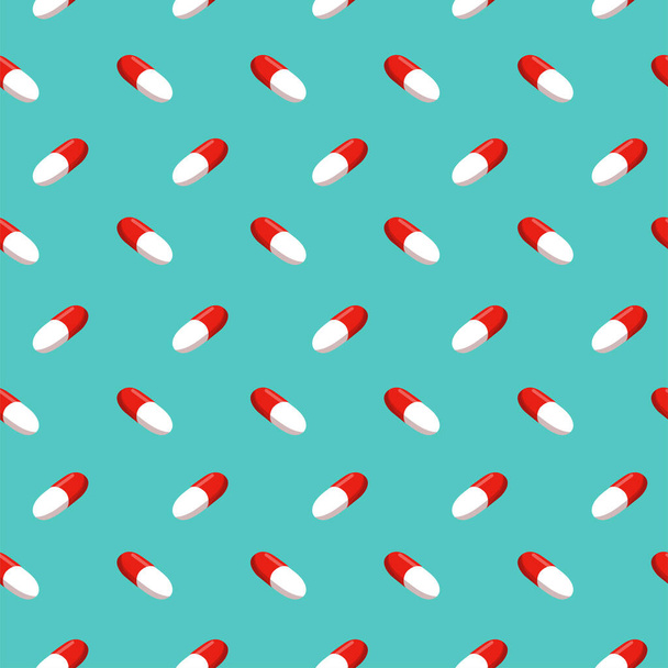 Pills on a turquoise background. Vector seamless pattern. - Vector, Image