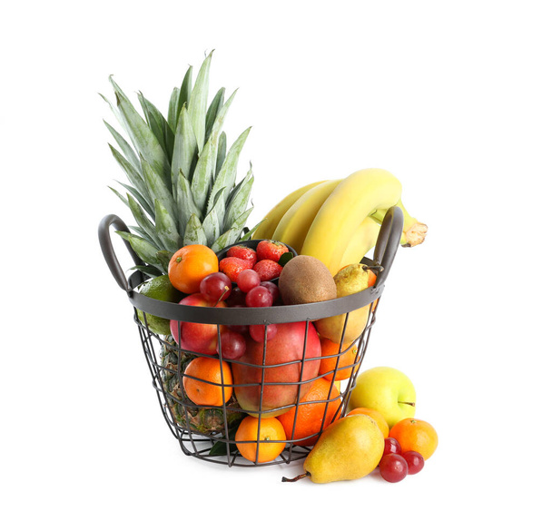 Assortment of fresh exotic fruits on white background - Photo, Image