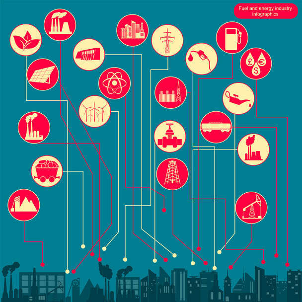 Fuel and energy industry infographic, set elements for creating - Vektor, obrázek