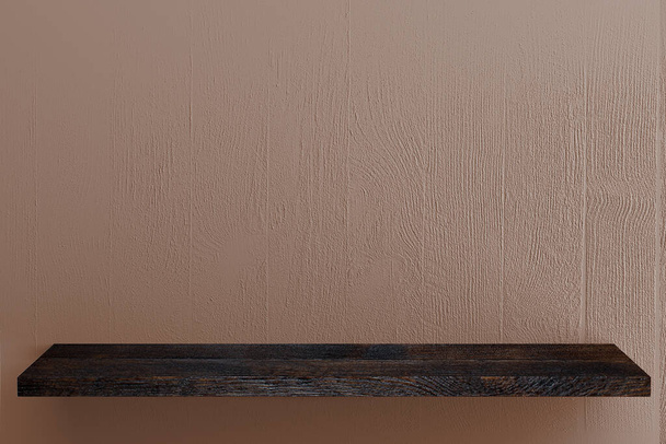 Estante de tablero oscuro superior vacío y fondo de pared grueso rosa 3d renderizado. Para la exhibición del producto - Foto, imagen