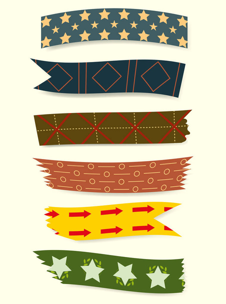Set of colorful patterned washi tape strips with strictly pattern. - Vektor, obrázek