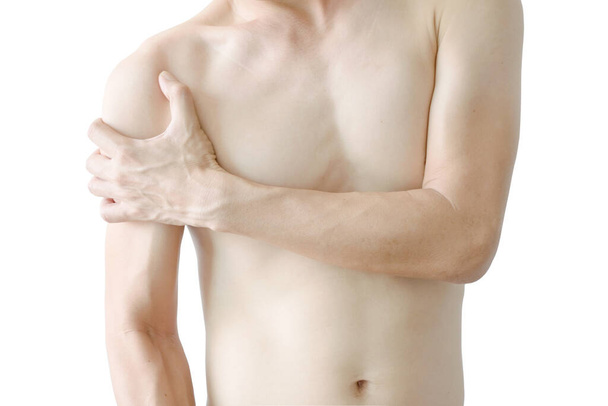 men have arm pain and shoulder pain, on white background health and Medical concept. - Foto, Bild