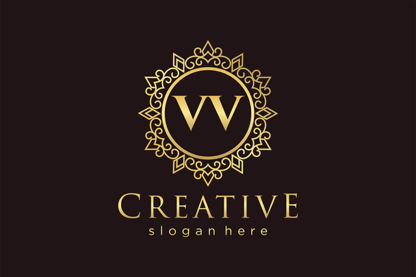 VV Carta Inicial Luxo caligráfico floral feminino mão desenhada monograma heráldico estilo vintage antigo design de logotipo de luxo Premium - Vetor, Imagem