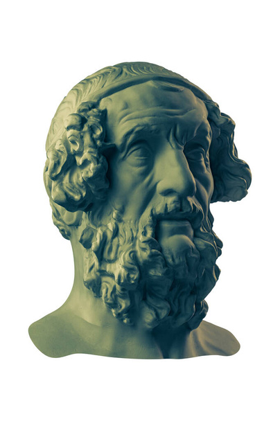 Bronze color gypsum copy of ancient statue Homer head for artists. Plaster antique sculpture of human face. Ancient greek poet and philosopher Homer is the legendary author of poems Iliad and Odyssey. - Photo, Image