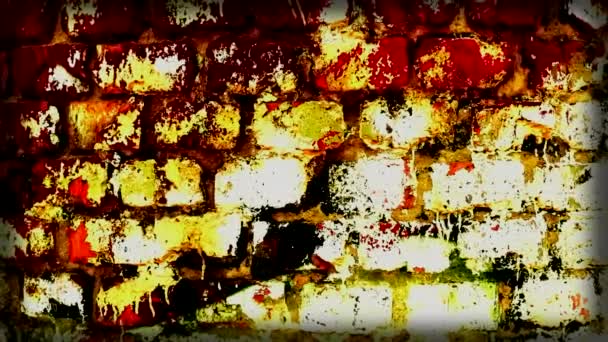 Vídeo de fondo de una antigua pared de ladrillo en colores vivos con efecto Film Noir añadido. Textura de pared de ladrillo viejo.  - Metraje, vídeo