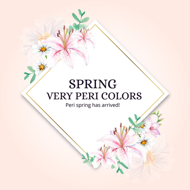 Wreath template with peri spring flower concept,watercolor styl - Vector, Image