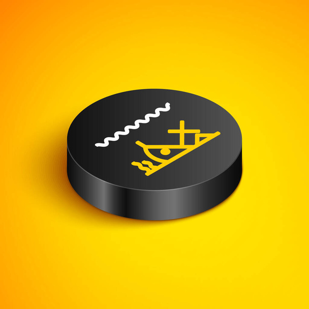 Ligne isométrique navire coulé au fond de l'icône de la mer isolé sur fond jaune. Bouton rond noir. Vecteur - Vecteur, image