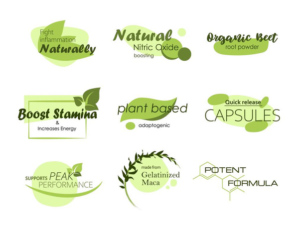 Conjunto de adesivos de modelo de alimento orgânico à base de plantas - Vetor, Imagem