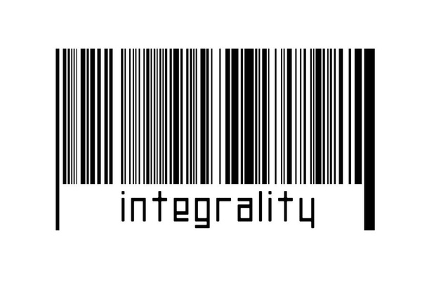 Barcode σε λευκό φόντο με επιγραφή integrality παρακάτω. Έννοια του εμπορίου και της παγκοσμιοποίησης - Φωτογραφία, εικόνα