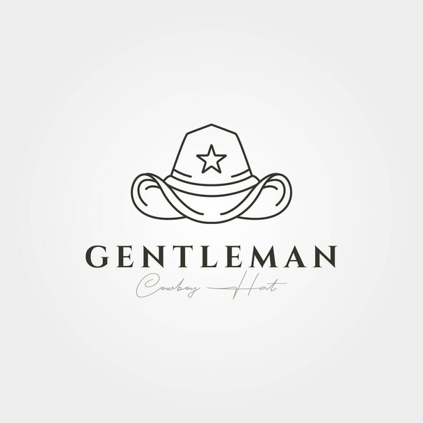 cowboy chapéu logotipo linha arte vetor com estrela ícone símbolo ilustração design, design de logotipo cavalheiro - Vetor, Imagem