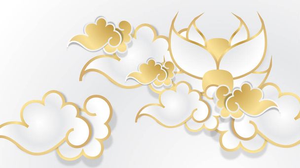 realista chino nuevo año papel estilo oro blanco chino diseño fondo - Vector, Imagen