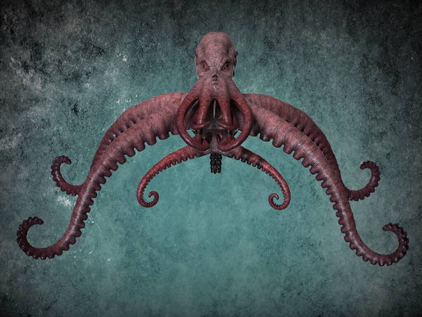 Giant ocean octopus. 3D illustrative - Fotoğraf, Görsel
