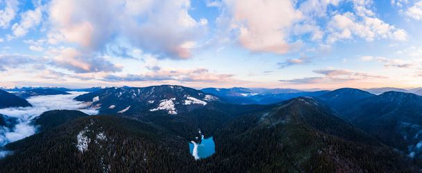 Top view of Synevyr Lake, Carpathian mountain lake, panorama of mountains and lakes, the deepest lake in the Carpathians - Photo, Image