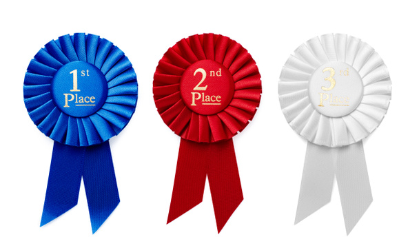1st, 2nd and 3rd Place ribbon rosettes - Photo, Image
