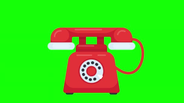 Animatie van rinkelende ouderwetse rode telefoon. Trillende roterende telefoon met transparante achtergrond. - Video