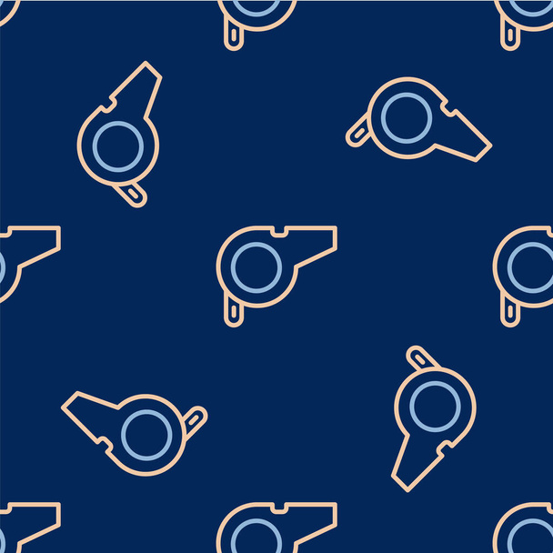 Line Whistle icoon geïsoleerd naadloos patroon op blauwe achtergrond. Scheidsrechter symbool. Fitness en sport teken. Vector - Vector, afbeelding