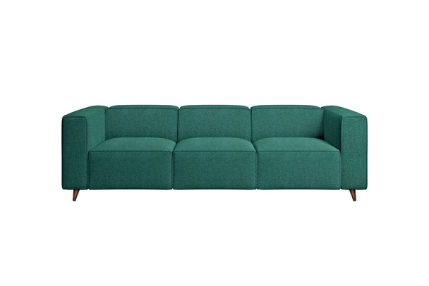 Canapé en tissu turquoise foncé sur pieds en bois isolé sur fond blanc avec chemin de coupe. Série de meubles - Photo, image