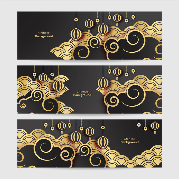 Chinês china ano novo 2022 ano do tigre flor preta e dourada e asiático elementos de papel cortado com estilo artesanal no fundo. Banner de fundo China chinês universal. Ilustração vetorial - Vetor, Imagem