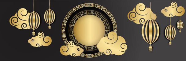 Chinês china ano novo 2022 ano do tigre flor preta e dourada e asiático elementos de papel cortado com estilo artesanal no fundo. Banner de fundo China chinês universal. Ilustração vetorial - Vetor, Imagem