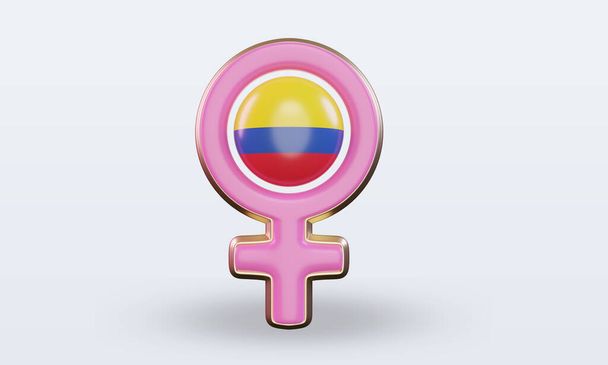 3d kobiet dzień symbol Kolumbia flaga renderowania widok z przodu - Zdjęcie, obraz