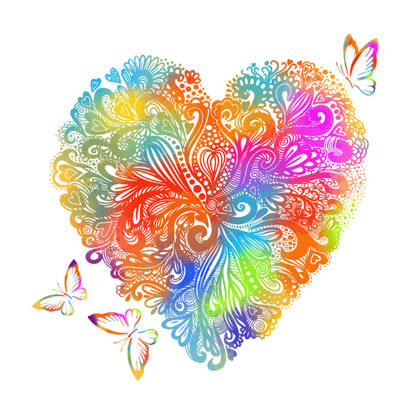 Multicolored heart made of flowers. Valentines Day. Vector illustration - Vector, Image