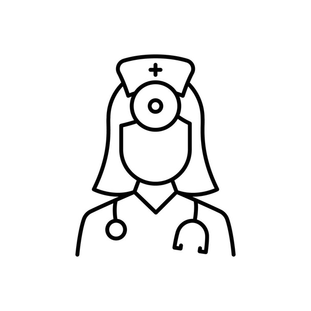 Икона отоларинголога "Доктор Линия". Медицинский персонал отоларингологии со стетоскопом, зеркальная линейная пиктограмма. Ухо, нос, икона доктора Горло. Редактируемый удар. Изолированная векторная иллюстрация - Вектор,изображение