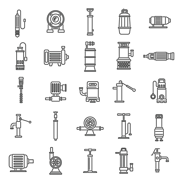 Pump icons set outline vector. Water tank - Διάνυσμα, εικόνα