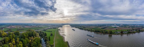 Panoramic view on riverboats on the Rhine. Aerial photography by drone. - Photo, Image