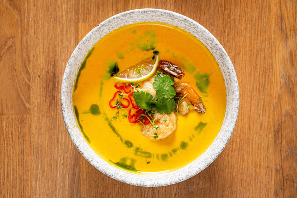 pumpkin cream soup with shrimps - Photo, Image