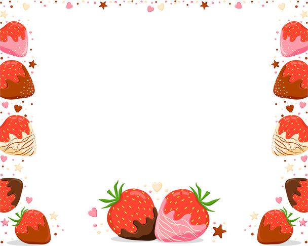 Vector background of assorted chocolate covered strawberries. You can place your text in the middle of the composition. The background can be used for menus, postcards, advertising, postcards. - Vektor, obrázek