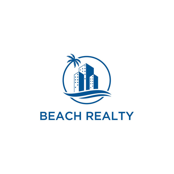 Logó ingatlan cég, akik maradnak a strandon illusztráció design - Vektor, kép