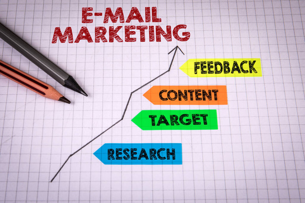 Concepto de E-Mail Marketing. Curva de desarrollo y plan en notebook - Foto, Imagen