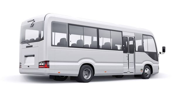 White Small bus for urban and suburban for travel. Car with empty body for design and advertising. 3d illustration. - Foto, Imagen