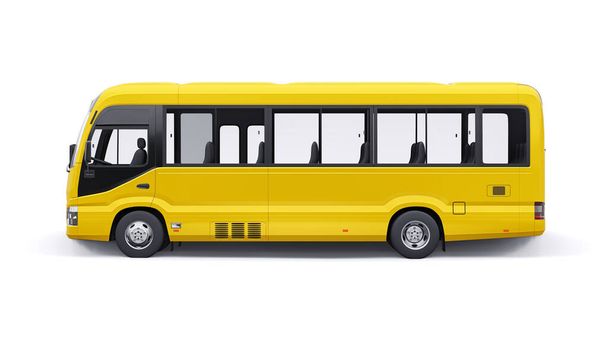Bianco Piccolo autobus per urbano e suburbano per i viaggi. Auto con carrozzeria vuota per design e pubblicità. Illustrazione 3d. - Foto, immagini