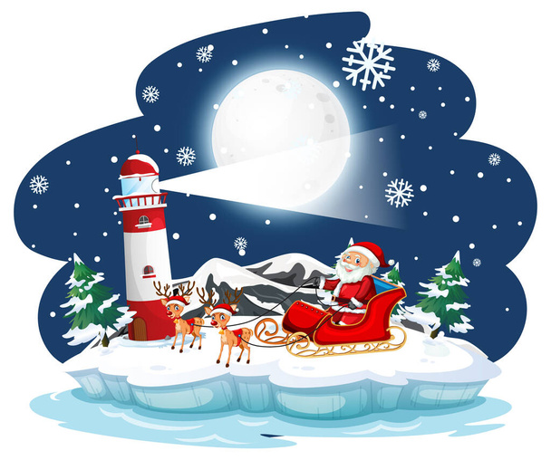 Notte nevosa con Babbo Natale sulla slitta illustrazione - Vettoriali, immagini