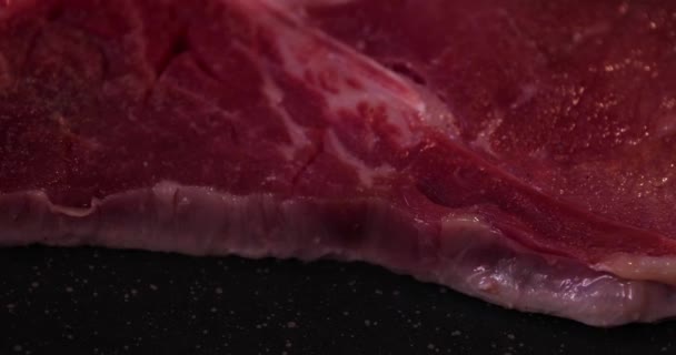 Un timelapse de asar T nace carne estaca en la sartén en la cocina de cerca - Imágenes, Vídeo