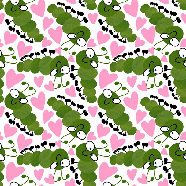 Kids seamless caterpillar cute pattern for fabrics and textiles and packaging and linens and wrapping paper - Φωτογραφία, εικόνα