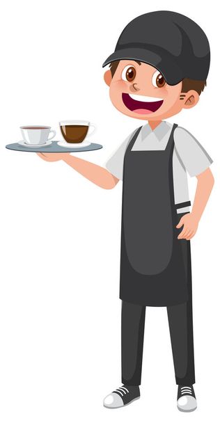 Um personagem de desenho animado homem café no fundo branco ilustração - Vetor, Imagem