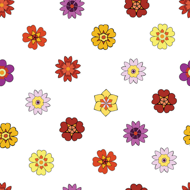 Seamless pattern with bright colored flower  primrose elements.  Vector illustration for festive design, card, packaging, wallpaper, fabric, textile, stationery, accessories. - Vecteur, image