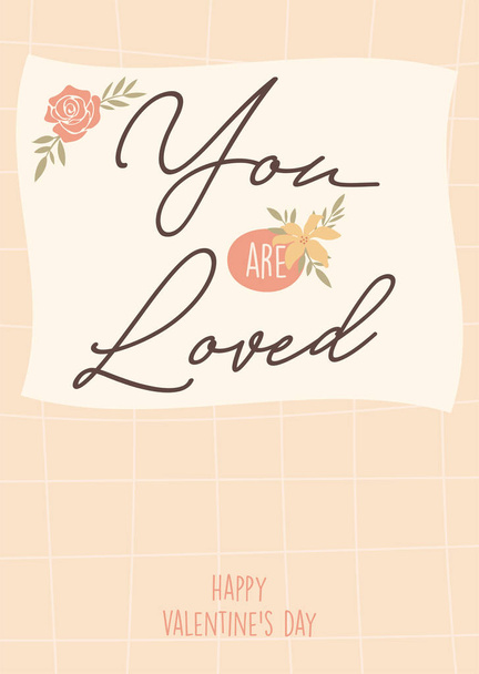 Sevgililer Günü tebrik kartı şablonu düz tasarım, el çizimleri ve harflerle - Vektör, Görsel