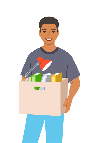 New worker joins a team. New job opportunity concept. Young black man got a job for his career development. Happy employee got a promotion. Flat vector illustration. Professional growth for youth - Vector, Image