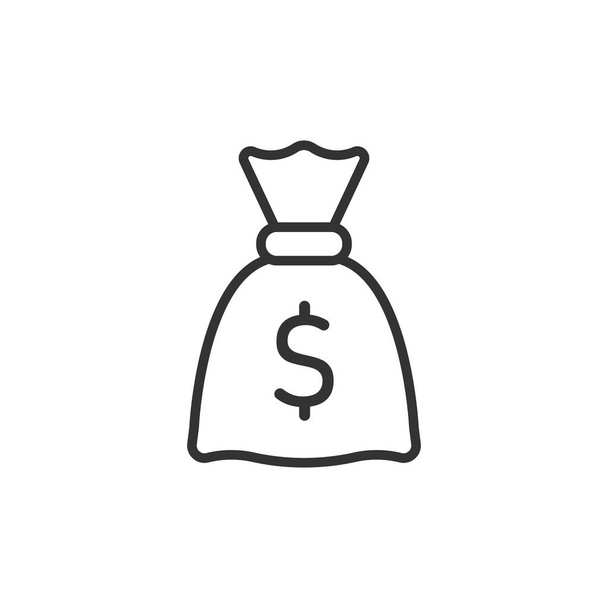 Icona della borsa dei soldi in stile piatto. Moneybag vettoriale illustrazione su sfondo isolato. Coin sacco segno concetto di business. - Vettoriali, immagini