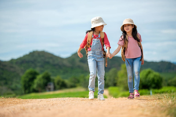 Group friend children travel nature summer trips.  Family Asia people  tourism happy and fun explore adventure outdoors for leisure and destination for education natural.  Travel Lifestyle Concept - Photo, image
